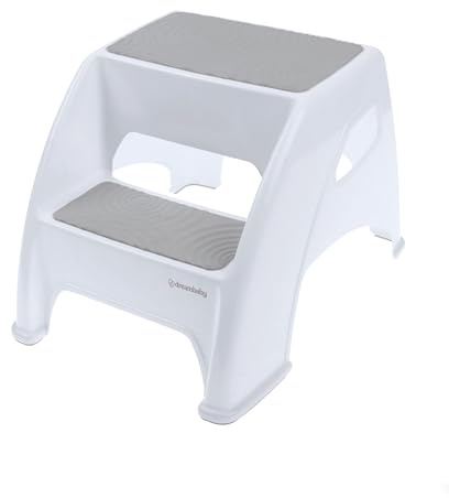 Dreambaby Toddler & Me,Taburete de 2 escalones, Apto para Adultos, soporta hasta 135 kg, escalones de Inodoro para niños pequeños y Adultos, Almohadillas Antideslizantes, Taburete de baño, Color Gris