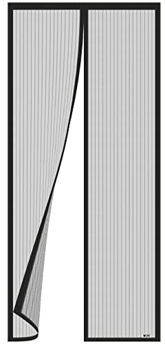 Magnet Fliegengitter Balkontür 100x220 cm, Verschiedene Größen, Aktualisierte Version, Fliegengitter Tür Ist Ideal Für Die Balkontür, Kellertür und Terrassentür, ohne Bohren, Schwarze Streifen