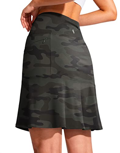 SANTINY Jupe-short de golf pour femme de 48,3 cm, poches zippées, longueur genou, jupe de tennis athlétique taille haute pour femme, camouflage vert, XX-Large