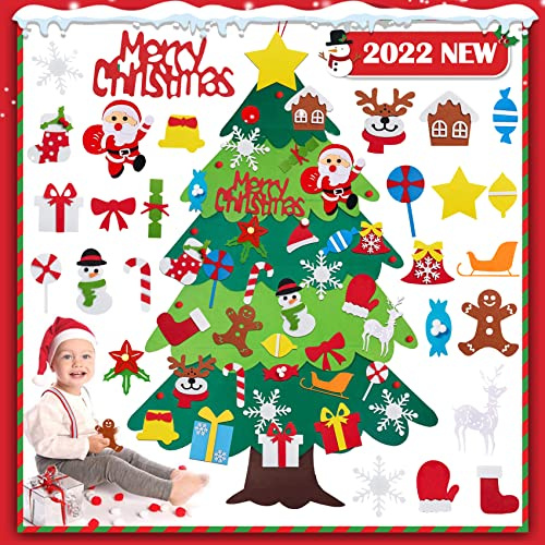 Árbol de Navidad de Fieltro, 2024 NUEVO Árbol De Navidad En Fieltro para Niños, 3.28Ft Árbol Navidad Fieltro DIY con 31 Ornamentos Desmontables Adornos de Árbol De Navidad para Colgar En La Pared