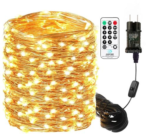 10M LED Lichterkette aus Kupferdraht 100LEDs Warmweiß Lichterkette mit Stecker und Fernbedienung, Wasserdicht IP65, Innen Außen Deko für Weihnachten Hochzeit Garten Party