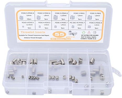 55PCS M2 M2.5 M3 Kit Assortimento Inserti Filettati, Set di Fissaggio Dado Riduttore Filettato per Fissaggio e Collegamento di Riparazione Meccanica in Metallo Sottile