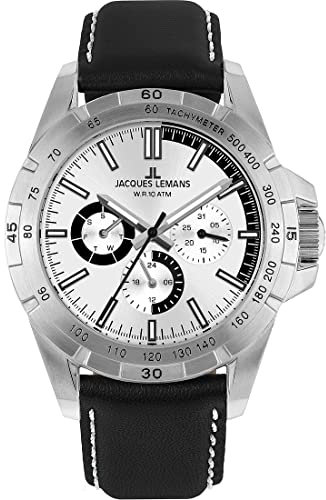 JACQUES LEMANS Herren-Uhren Analog Quarz One Size, Silber 32023323