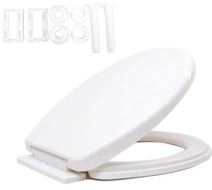 BARGAIN FACTORY Toilet Seat, Modern Technology, Heavy Duty, White Soft Close, Adjustable Hinges, Easy Cleaning Hassle-Free for Toilet, Bathroom and washrooms at Stay Tight Toilet Lid Oval Shape.