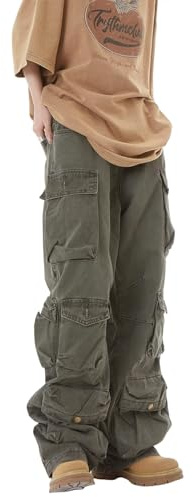 Sumleno Women's Baggy Cargo Pants Y2K Clothing Multi-Pocket Relaxed Fit Jeans Fairy Grunge Clothes Alt Emo Streetwear, Army Green, S