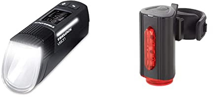 Trelock LS 760 I-Go Vision Frontscheinwerfer, schwarz, One Size & Fischer Twin Fahrrad-Rücklicht mit 360° Bodenleuchte für mehr Sichtbarkeit und Schutz, aufladbarer Akku