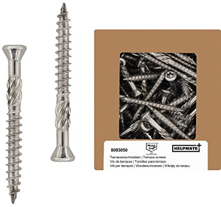 HELPMATE – Terrassenschrauben 5x50 Edelstahl A2 Rostfrei – 50 Stück Dielenschrauben + 1 T25 Bit – Terrassendielen Schrauben für Außenbereich (Terrassenbau, Gartenhäuser, Bauholzkonstruktionen etc.)