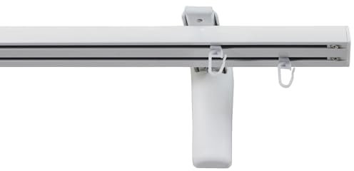 Garesa Gardinenschiene Flächenvorhangschiene Smart, 2-läufig, Weiß I Alu Vorhangschiene inkl. Gleiter I Wandmontage I Auch für schwere Vorhänge I 250cm