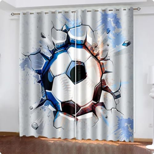 IMASHI Karikatur Fußball Vorhänge Kinder Jungen Vorhänge für Wohnzimmer Schlafzimmer Wohnkultur Vorhänge 140x160cm