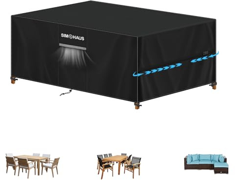 SIMPHAUS Abdeckung für Gartenmöbel Wasserdichte Schutzhülle Anti-UV Abdeckplane für Gartentische Terrassenmöbel,Regenschutz Abdeckhaube Gartenmöbel Schwerlast 420D Oxford Gewebe 170x100x74cm