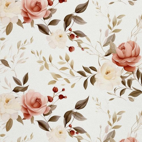 HEKO PANELS Stoff Oxford Wasserdichte Meterware Canvas-Stoff Polyester Nähstoff Dekostoffe Handwerken Wasserabweisend Blickdicht Rosen Blumen Aquarell Wasserfarbe 2 Meter 155 x 200 cm DX2134