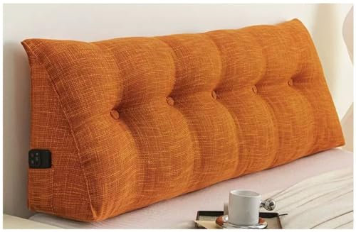 Keil Kopfteil Kissen,Bett / Sofa Große Rückenlehne Kissen,Kopfteil Lesen Kissen Mit Abnehmbaren Bezug,Bettruhe Throw Kissen 80cm/100cm/120cm/150cm/180cm/200cm ( Color : Orange , Size : 200cm/78.7inch