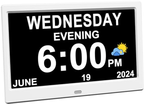 AINFTIME DST Clock with Day and Date for Elderly-3 Display Digital Calendar Alarm Day Dementia Alzheimers Clock with Extra Large Display (10.1 Inch White)