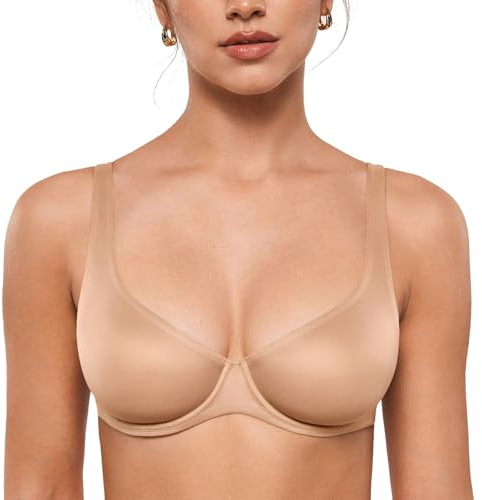 INLYRIC Women's Mesh Balconette Bra Sexy Demi Supportive Comfortable Seamless Underwire Unlined Sheer Bras Warm Beige - Sheer 36D