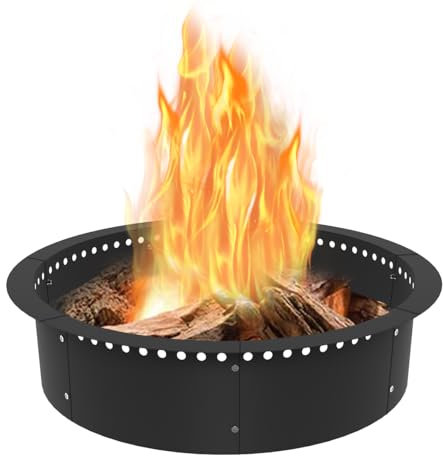 Koutemie Outdoor Smokeless Fire Pit Ring Liner 35-Inch Outer/31-Inch Inner Diameter, Heavy Duty Solid Metal Steel Round Firepit Rim Insert for Outside DIY Campfire Ring Above or In-Ground, Black