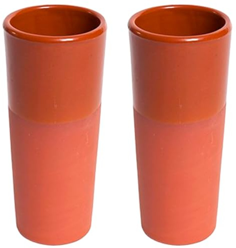 Acan Tradineur - Confezione da 2 bicchieri per tubetti di terracotta, design tradizionale e artigianale, ideale per servire vino, liquori per feste e celebrazioni, colore marrone, Ø 7 x 16 cm, 330 ml