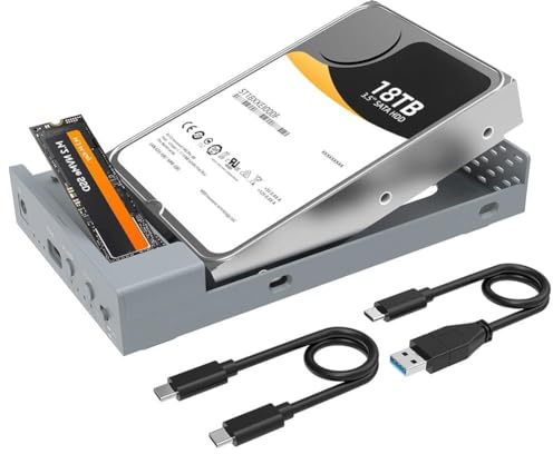 JUCHRZEY Caja de Doble bahía con clonación sin conexión Duplicador de Disco Duro Externo USB-C 10 Gbps M.2 NVMe+2.5 Caja SATA SSD/HDD de 3,5 Pulgadas Suspender automáticamente para M.2 NVMe