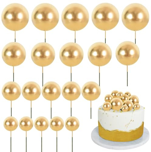 BEISHIDA 20 PCS Gold Mini Ball Cake Toppers Foam Cake Balls Decoration Supplies for Happy Birthday Anniversary Wedding Baby Shower Graduation Christmas Cake Decorations