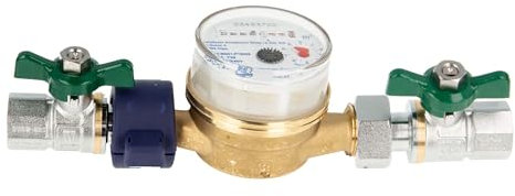 Einstrahlzähler ETK Kombi-Set (Kaltwasser) bis 30 Grad Länge 110 mm, inkl. Kugelhähne grün 1/2 Zoll, Plombierschelle