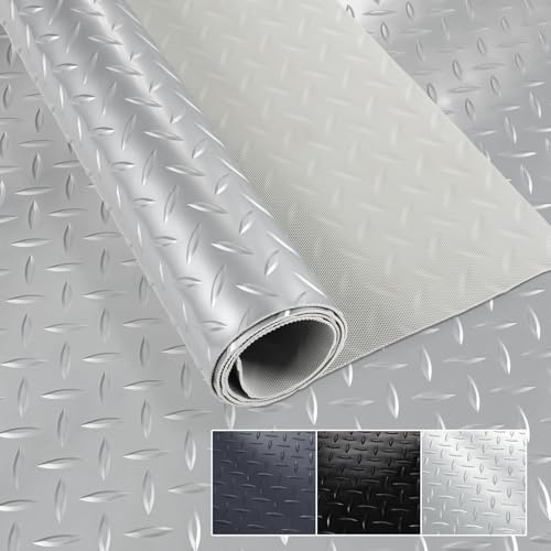 PVC Bodenbelag Meterware 1,5mm Antirutschmatte Bodenmatte geruchslos Noppenmatte Riffelblechmatte Tränenblech Karo Dionis rutschfest Tränenblech Silber 600x100cm