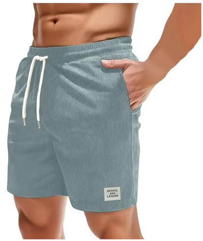KBOPLEMQ Herren Cord Kurze Hosen Shorts mit Taschen Sommer Casual Kurze Hosen Elastische Taille Loose Beach Shorts Herren Corduroy Shorts Bequeme Freizeithose Kurze Leichte Sportshorts