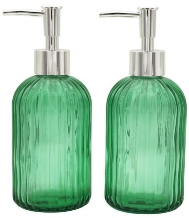 Paquete de 2 dispensadores de jabón de vidrio, dispensador de champú y acondicionador, dispensador de jabón líquido de manos, dispensador de botellas de cocina (2, verde)