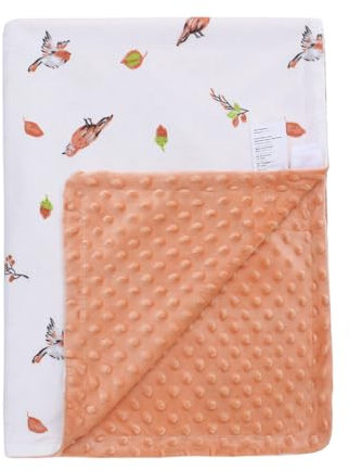 LAT LEE AND TOWN Coperta per neonati, super morbida, per la cameretta dei bambini, con retro a pois, per neonati, ragazze, ragazzi (Arancione, 110 x 150 cm, Acquerello Uccello)