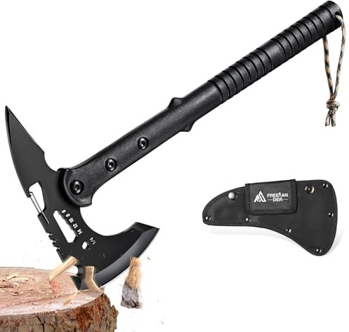 Freelander Survival Axt Mit Spitze - Scharfe Camping Beil Mit Nylon Scheide, Outdoor Multitool Zum Holz Spalten, ABS Griff - Bushcraft Für Abenteuer, Geschenke Für Männer