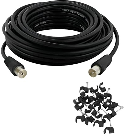 Reulin 8 Metres Long TV Aerial Extension Cable 8M, Male to Female Antenna Coaxial Wire 8 M, Slim 3C2V RF Coax Lead (Nickel Plated, Black, 8 Meter)