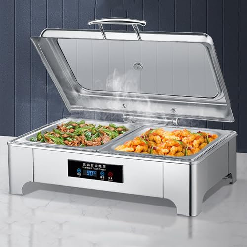 FQWYNMZ 9L/8QT Electric Chafing Dish Set, Stainless Steel Chafing Dish Buffet Set, Food Warmers Buffets Electric, Adjustable 30°C~85°C, with Water Pan, Touch Temperature Control, Visible Lid