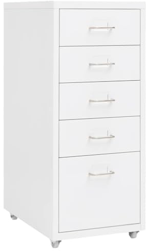 Myheimly Aktenschrank mit Rollen Rollcontainer Bürocontainer Schubladenschrank Büroschrank Metallschrank Schrank Metall Aktenschrank Weiß,5 Schubladen
