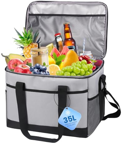L.StarryIsland 35L Borsa Frigo Grande per 60 Lattine, Impermeabile e Isolata Borsa Termica Porta Pranzo, Pieghevole A Prova di Perdite Borsa Frigo per Campeggio, Viaggi, Spesa e Pesca