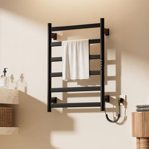 OihPaw Scaldasalviette Elettrico,Nero Montato a Parete termoarredo da Bagno,Le Dimensioni Sono:700×500mm,con Touch Screen,Timer e Temperatura Regolabile scalda Asciugamani Elettrico