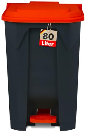 KARAT Poubelle avec couvercle hermétique et 2 poignets de transport en plastique pour usage intérieur extérieur, résistant aux intempéries, Idéal pour Jardin Restaurant (Rouge (Olaf), 80l)