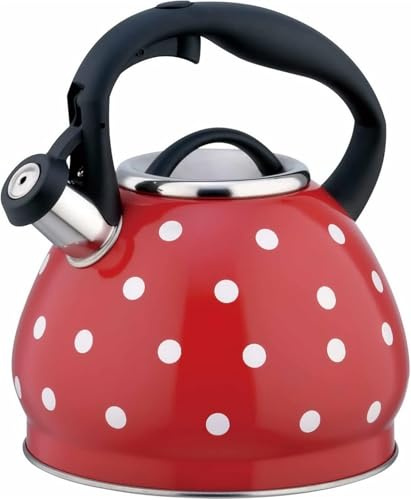 Bouilloire sifflante en acier inoxydable, bouilloire à thé à pois, 3 litres(Rouge)