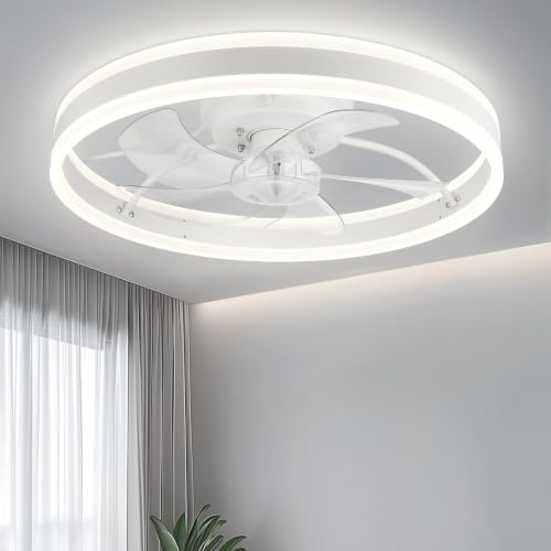 Oraymin Deckenventilator mit Beleuchtung mit App und Fernbedienung Steuerbar, 55W Reversible Deckenlampe mit Ventilator Dimmbar, Modern Deckenventilator für Schlafzimmer Wohnzimmer, Weiß|50CM