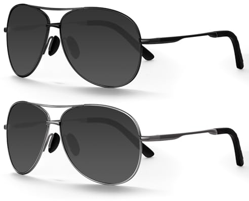 J.Fée Sonnenbrille Herren Polarisierte Unisex Sonnenbrille UV400-Schutz Pilotenbrille Herren Vintage Fahrerbrille Polarisiert Schwarz