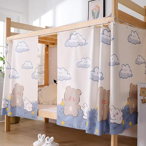 HAJHI Einzeln Hochbett Vorhang Atmungsaktiv Gewebter Stoff Bettvorhang Hochbett Verdunkelung Sichtschutz Bett Vorhang Staubdicht Schlafsaal Kinderzimmer(Curtain*3,1.15M_Bear C)