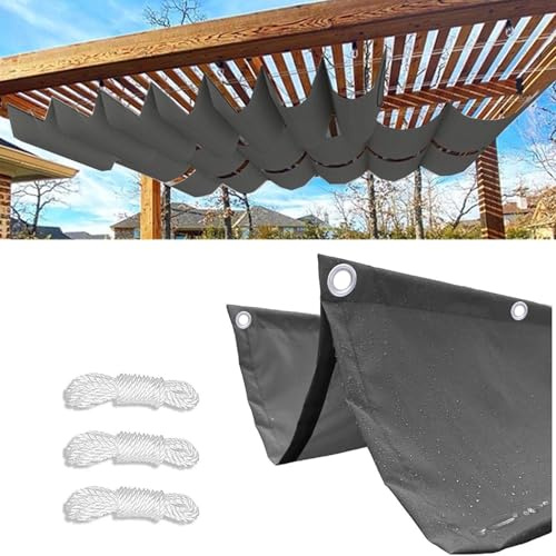 Tenda a Vela Parasole a Onda Retrattile, Vela Ombreggiante Impermeabile, Telo Ombreggiante Con Occhiellato, Tenda A Vela Per Esterno Sole Giardino, Solare Schermo UV (Grigio scuro,1.2×7m(BxL))