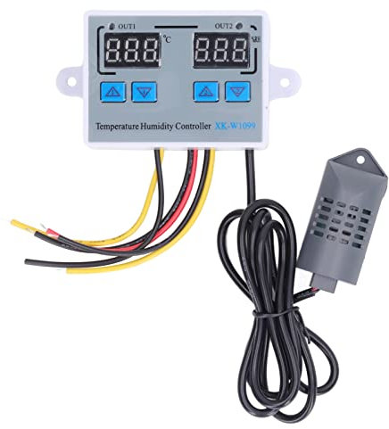Digital Temperature Humidity Controller Intelligent Electronic Thermostat Switch 12V 220W Accurate Calibration Dual Display Fireproof Shell for Home Greenhouse Reptile Enclosure