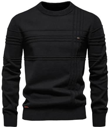 crazy bean Maglione Uomo Invernale Collo Alto Maglione Manica Lunga Maglia Girocollo Pullover Casual Caldo e alla Slim Basic Nero XXL