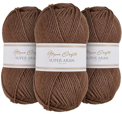 Utopia Crafts Super Aran - Ovillo de lana para tejer y ganchillo, 3 unidades, 100 g (color beige cálido)