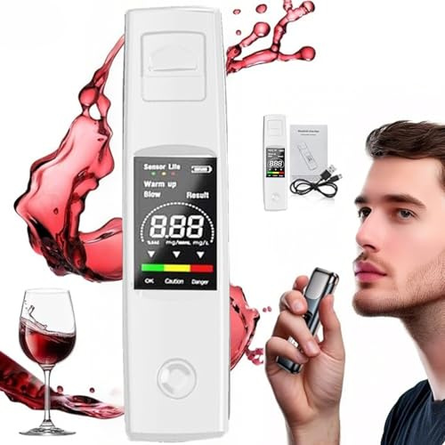 Alkoholtester Polizeigenau,Tragbarer Promillemessgerät ohne Kontakt, Schnelle und genaue BAC Alkoholmessgerät mit einfachem USB-C-Laden, Breathalyzer für den Einsatz zu Hause oder auf Partys (Weiß)