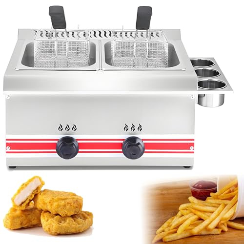 Friggitrice a gas professionale professionale, friggitrice gastro in acciaio inox da 10L/20L/30L per friggere alimenti, facile da pulire, patatine fritte, pollo, elevata potenza riscaldante 2*10L