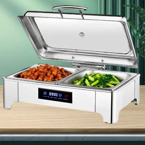 BOVDC 9L Chafing Dish Buffet Electrique, Professionnel Chauffe Plat Buffet Electrique en Acier Inoxydable, Marmite Chauffante Buffet pour Restaurants et Hôtels, Température Réglable(B,1/2 Pan)
