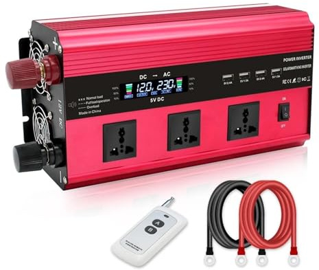 Inversor Potencia Pico 6000 W CC 12 V A CA 220 V 50 Hz Transformador De Energía Solar Convertidor para Coche Pantalla LED 3 Tomas Salida Inversor Corriente(12V 220V Universal)
