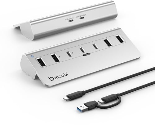 USB C Hub,Powered USB Hub with 5V 3A Power Adapter, 10Gbps USB Splitter with 4 USB-A and 3 USB-C Ports, 7-Port Type C Multiport Adapter for MacBook Air/Pro, iPhone 16/15, Laptop and More(Silver) | Powered USB Hub with 5V 3A Power Adapter, 7-Port Type C Multiport Adapter for MacBook Air/Pro, iPhone 16/15, Laptop and More