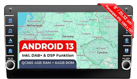 M.I.C. AVM8 Android 13 Autoradio für MQB Leon Polo Fabia Rapid Ibiza, Navi | Qualcomm Snapdragon 665, 4GB+64GB, 8 Zoll Display, SIM, Apple CarPlay & Android Auto, DAB+, GPS Navi, Composition Colour