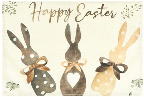 4er Platzset Ostern Tischsets,31×45cm Schöne Hase Tischset Ostern Platzsets Abwaschbar Frühling Platzdeckchen Osterns Saisonal Küche Tisch Dekoration Drinnen Urlaub Party Deko Osterdeckchen