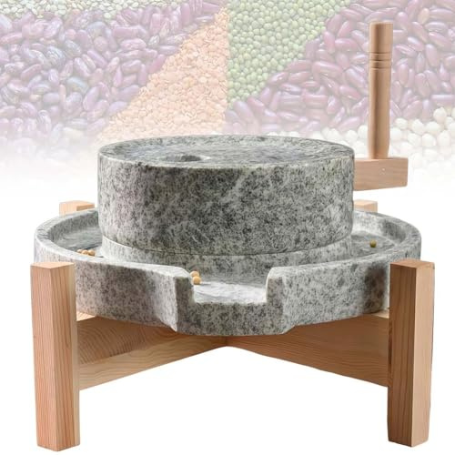 Natural Granite Stone Grain Mill, Hand Crank Manual Grinder for Fresh Bread, Tortillas, and Spices